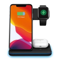 2020 smart 10w quick qi smartphone certified fast dual 3 in 1 wireless phone charger stand for iwatch apple watch